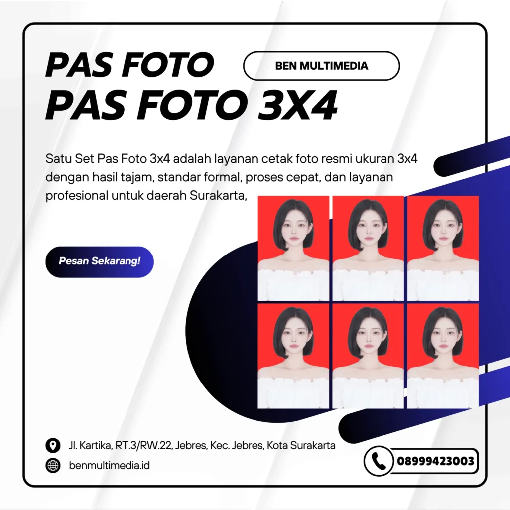 Layanan Cetak Pasfoto Sangkrah Terpercaya dan Hemat 4 Pas Foto 3x4 Surakarta