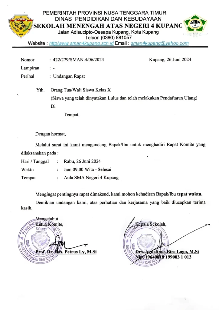 Ciri-Ciri Surat Undangan Resmi Rapat Sekolah