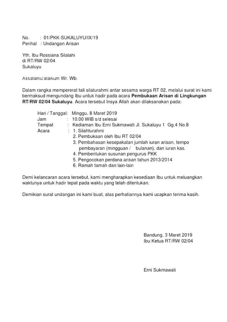 Contoh Gambar Surat Undangan Setengah Resmi