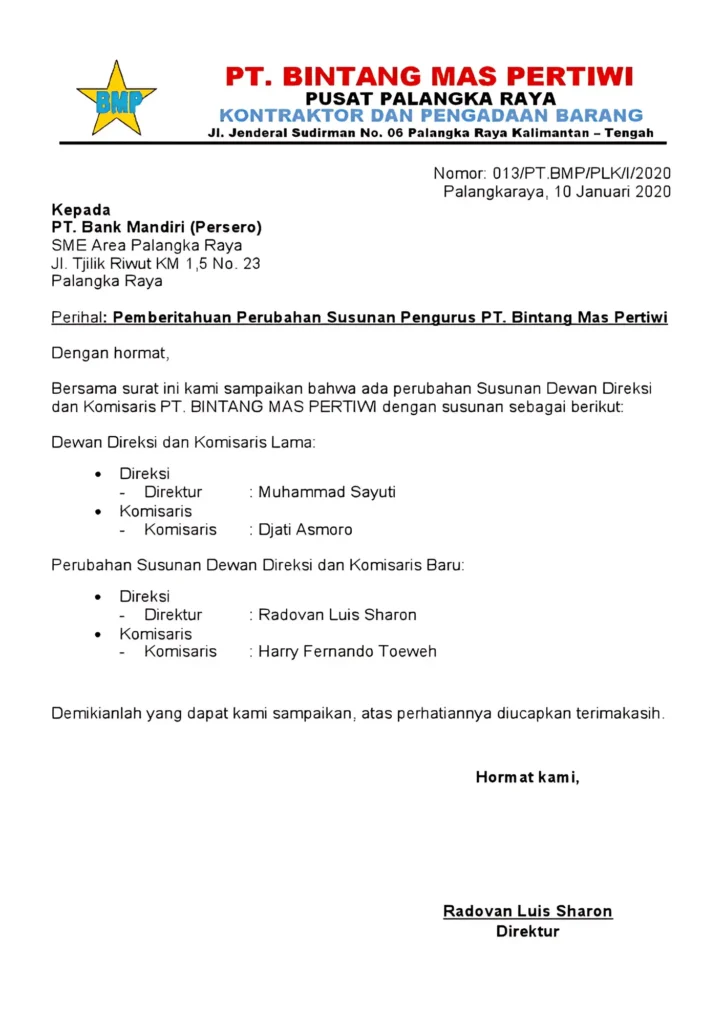 contoh surat dinas pemberitahuan perusahaan