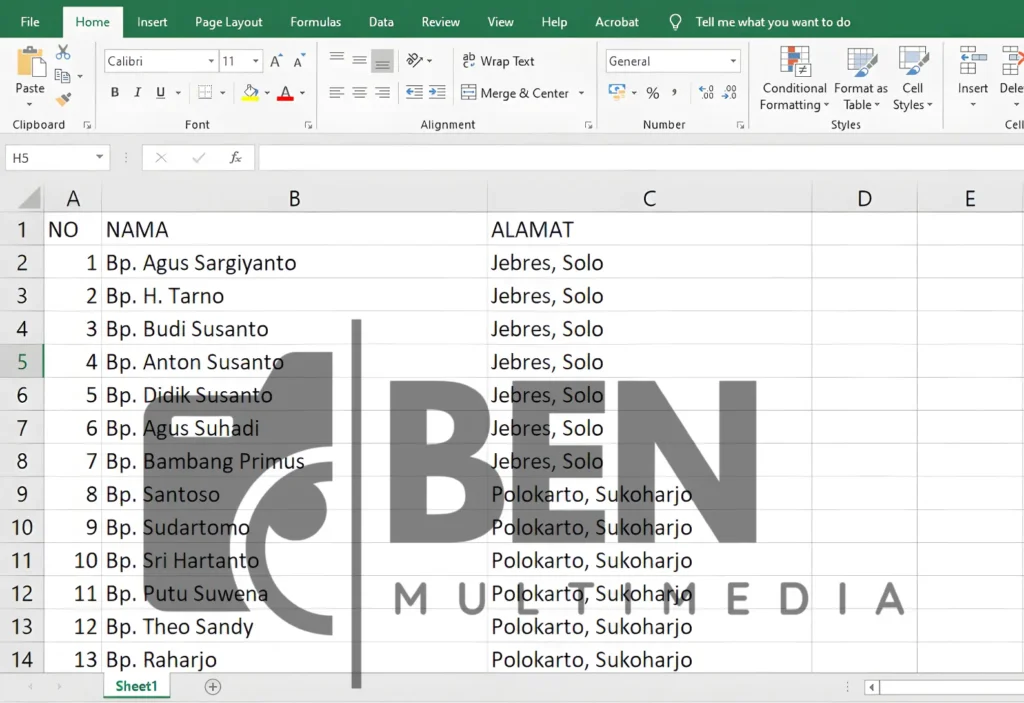 Cara Print Label Undangan 103 - Menyiapkan Data Nama Undangan di Microsoft Excel
