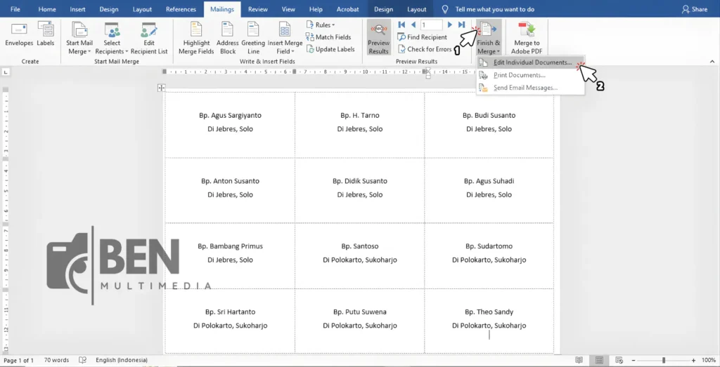 Cara Print Label Undangan 103 - Finish & Marge