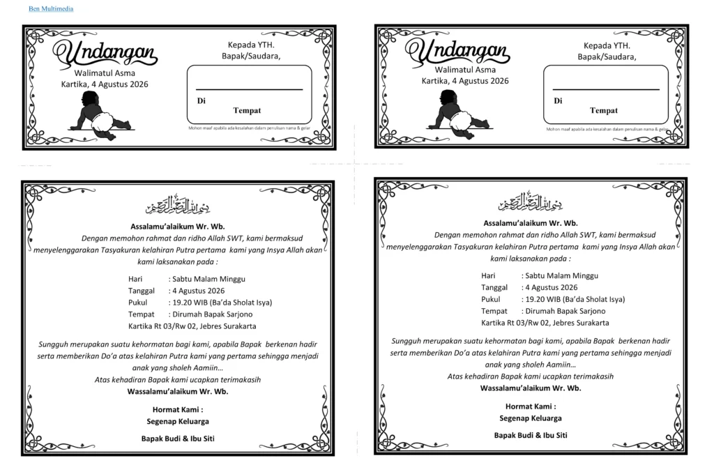 Desain Walimatul Asma - Pola Ornamen Lengkung Simetris