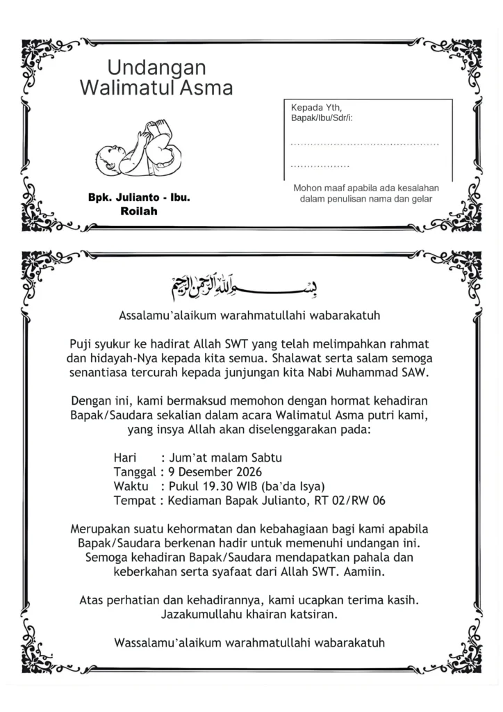 Undangan Walimatul Asma - Gaya Islami Formal dan Simetris