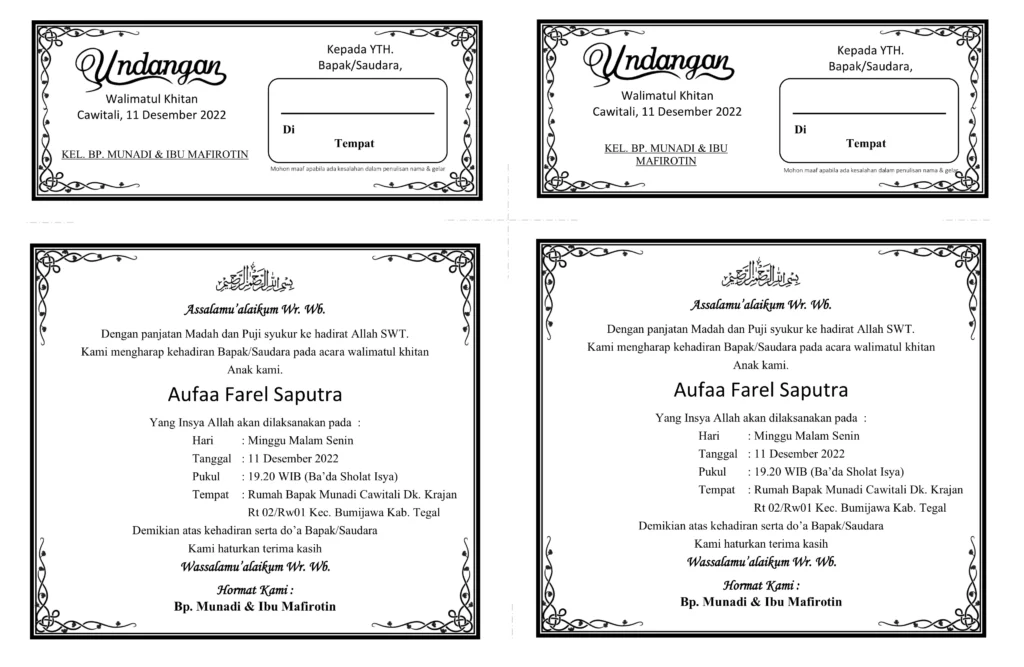 contoh format undangan walimatul ursy