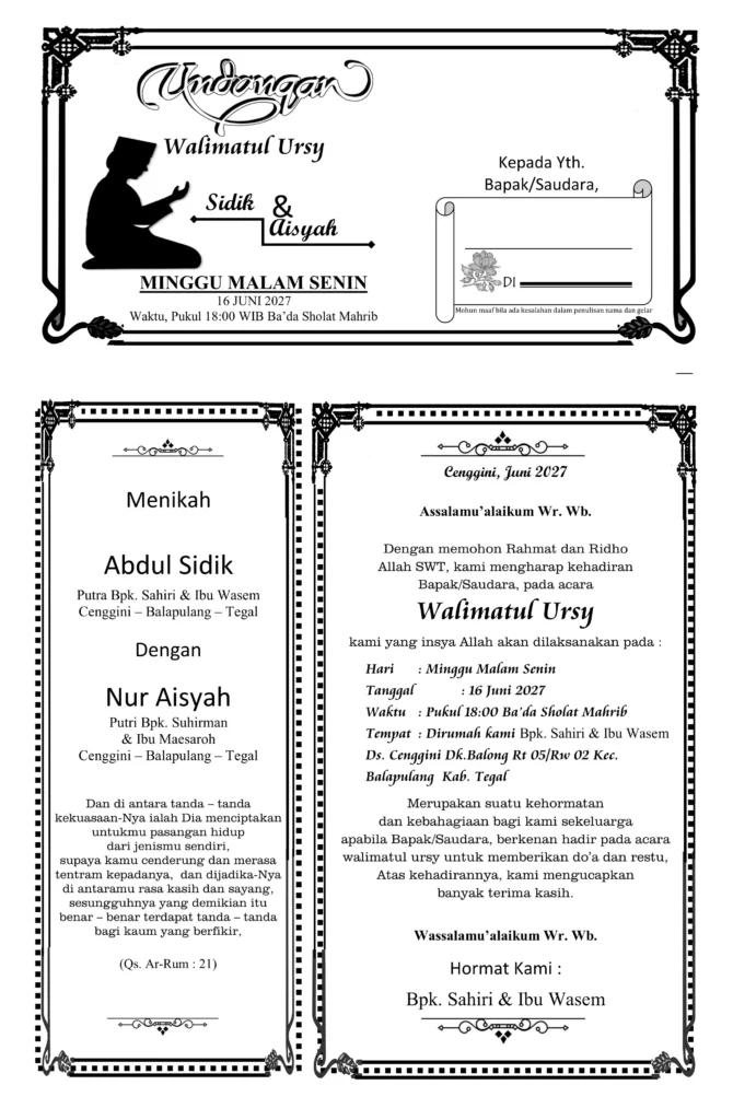 contoh tulisan undangan walimatul ursy