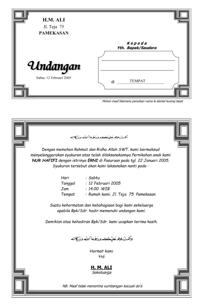 contoh surat undangan walimatul ursy