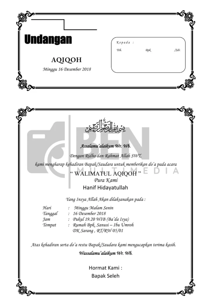 format undangan aqiqah word yang bisa di edit