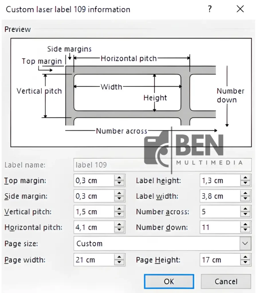 Ukuran Label 109 Word