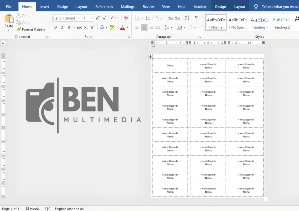 Download Template Label 107 Word