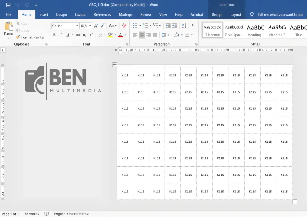 Template Label 115 Word