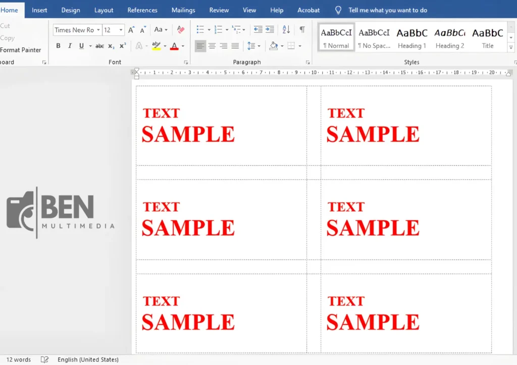 Format Label 101 Word