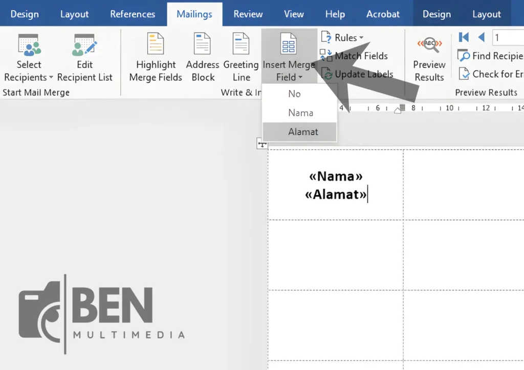 Masukkan Field Data ke Label