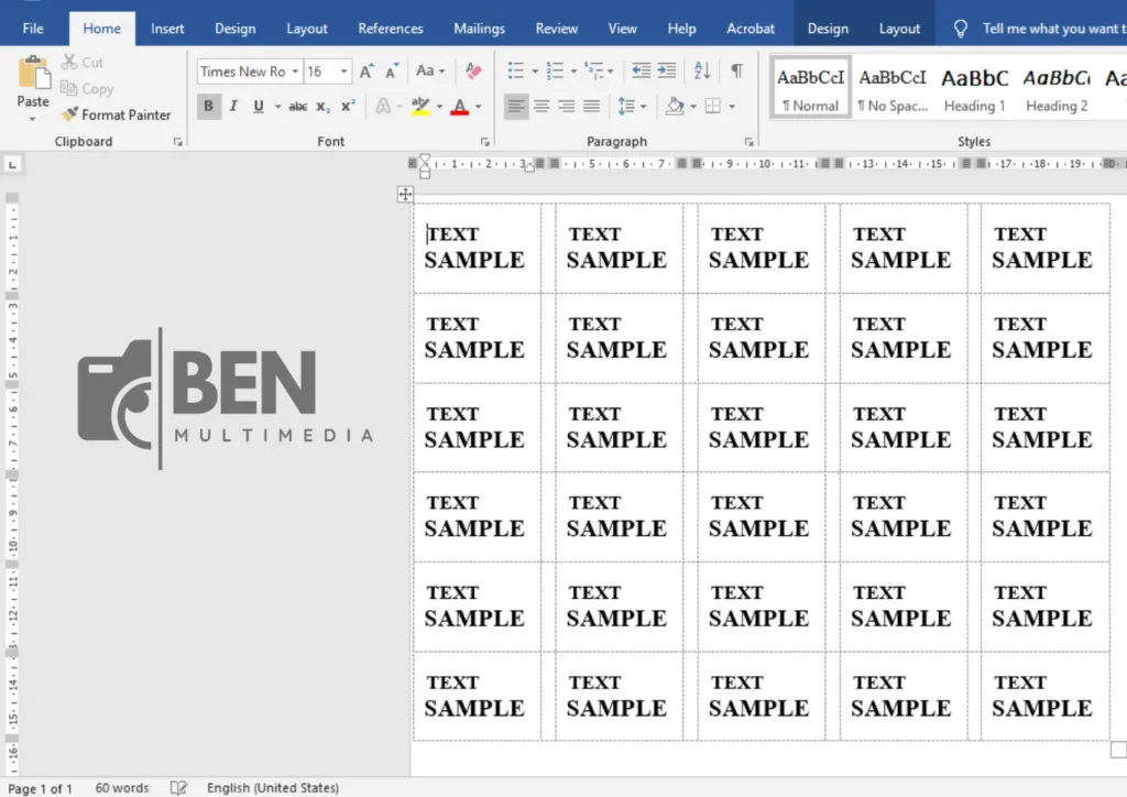 Format Label 105 Microsoft Word