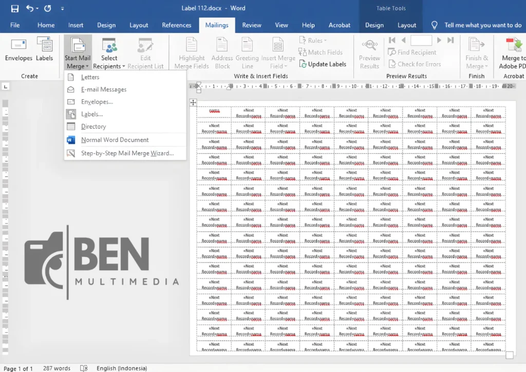 Template Label 112 Word