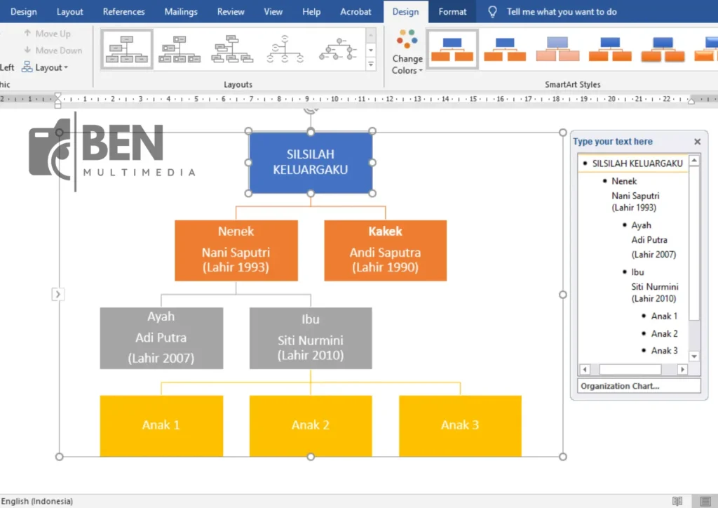Langkah 4: Cara Membuat Silsilah Keluarga di Word
