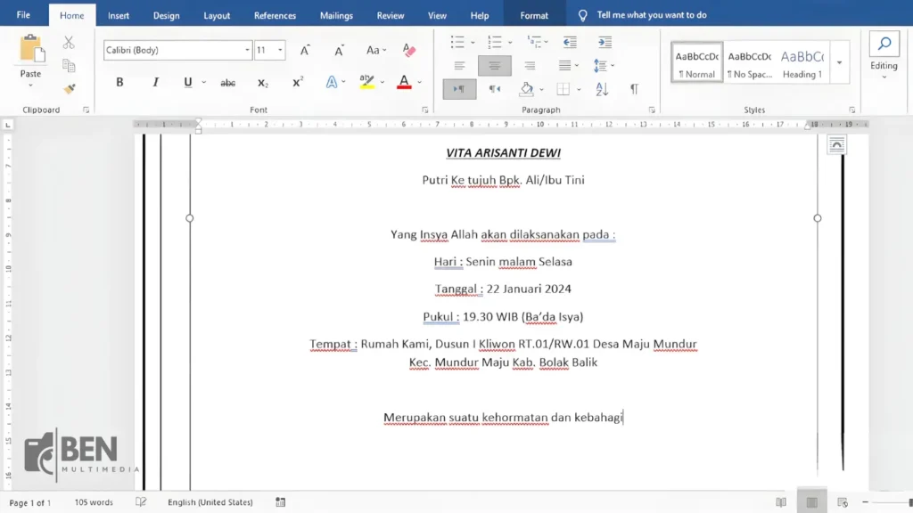 Langkah 5: Cara Membuat Undangan Tasyakuran Pernikahan Di Word