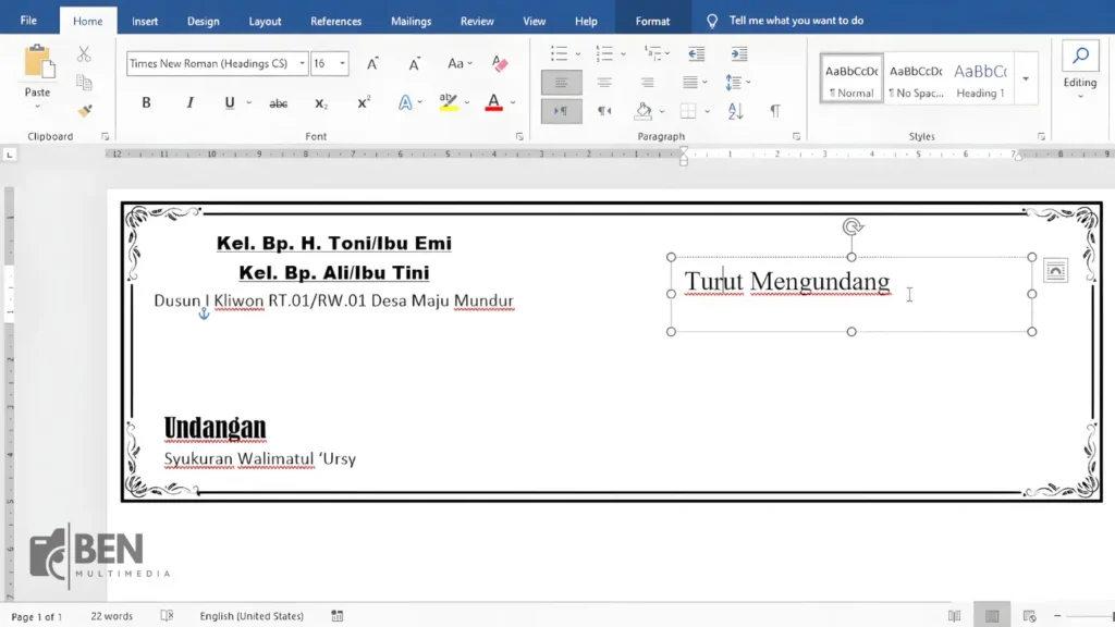 Langkah 3: Cara Membuat Undangan Tasyakuran Pernikahan Di Word