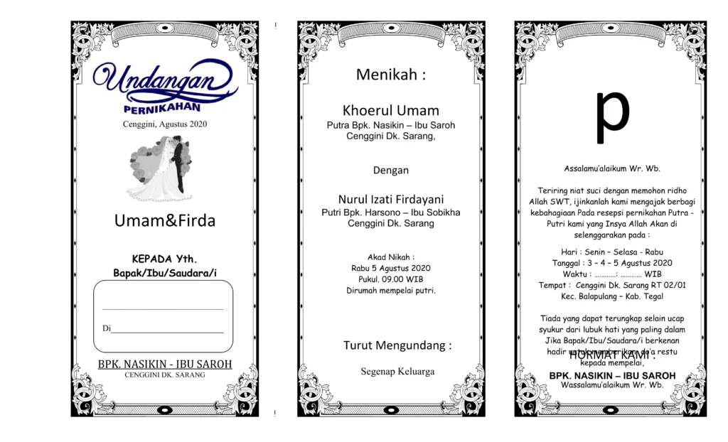 undangan pernikahan lipat 3 word
