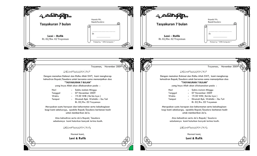 undangan 7 bulanan kehamilan word 2 kolom