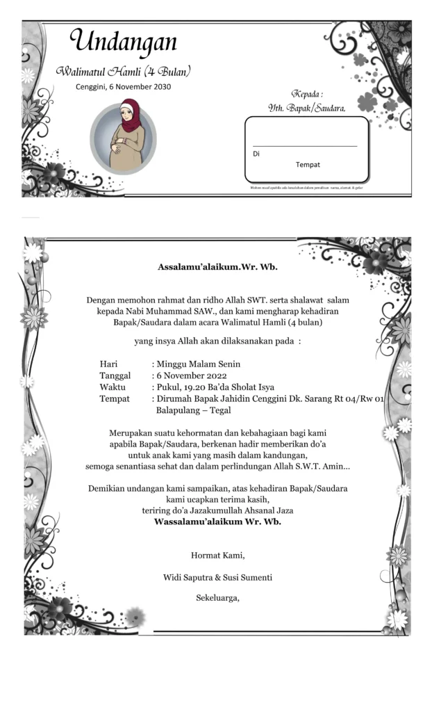 contoh undangan 4 bulanan kehamilan word pdf
