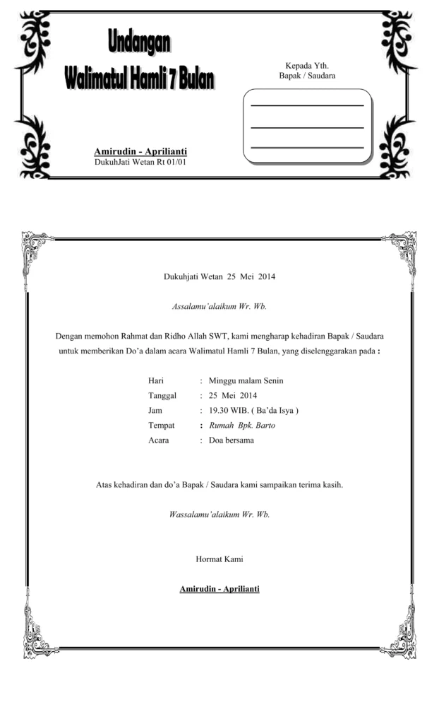 format undangan 7 bulanan kehamilan word