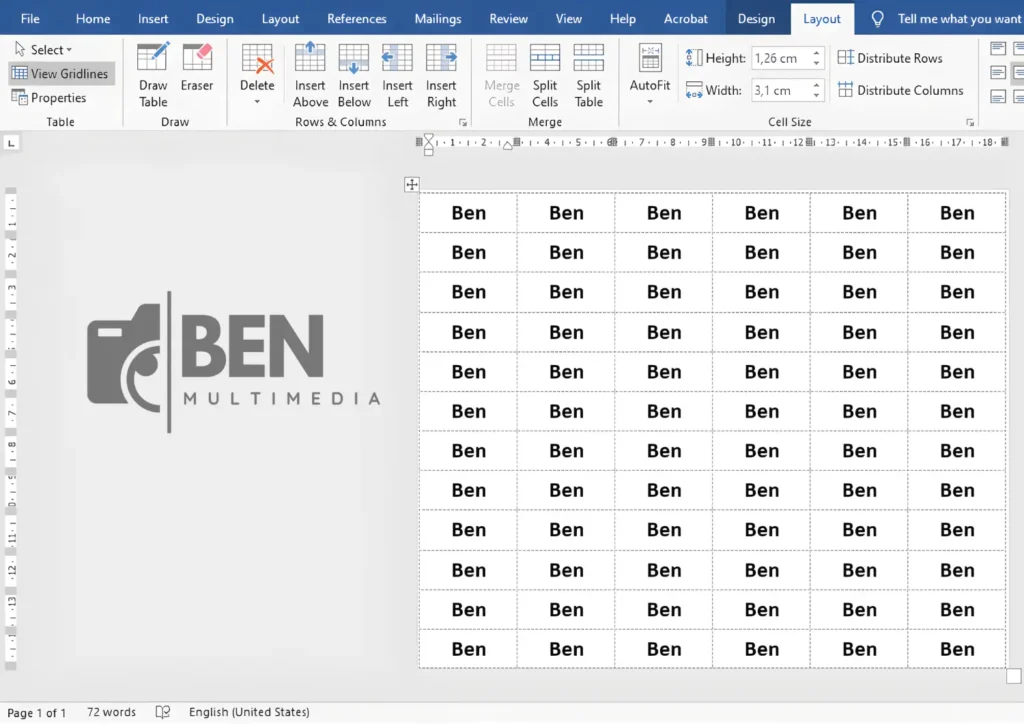 Format Label 123 Word