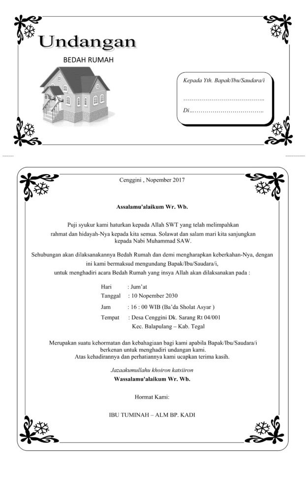 contoh undangan syukuran rumah baru format word