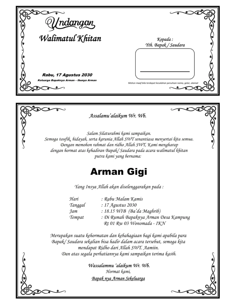 contoh undangan syukuran khitanan doc