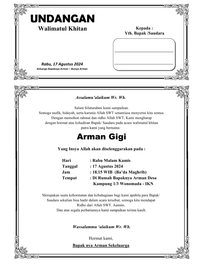 contoh undangan walimah khitan