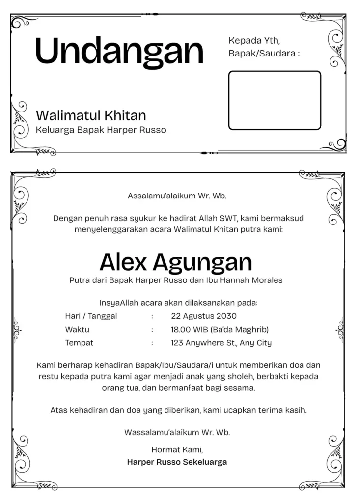 undangan khitanan Word modern