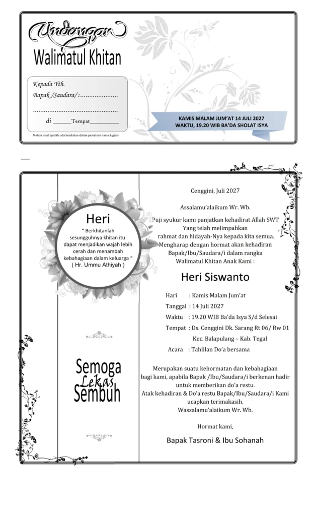 undangan walimatul khitan Word