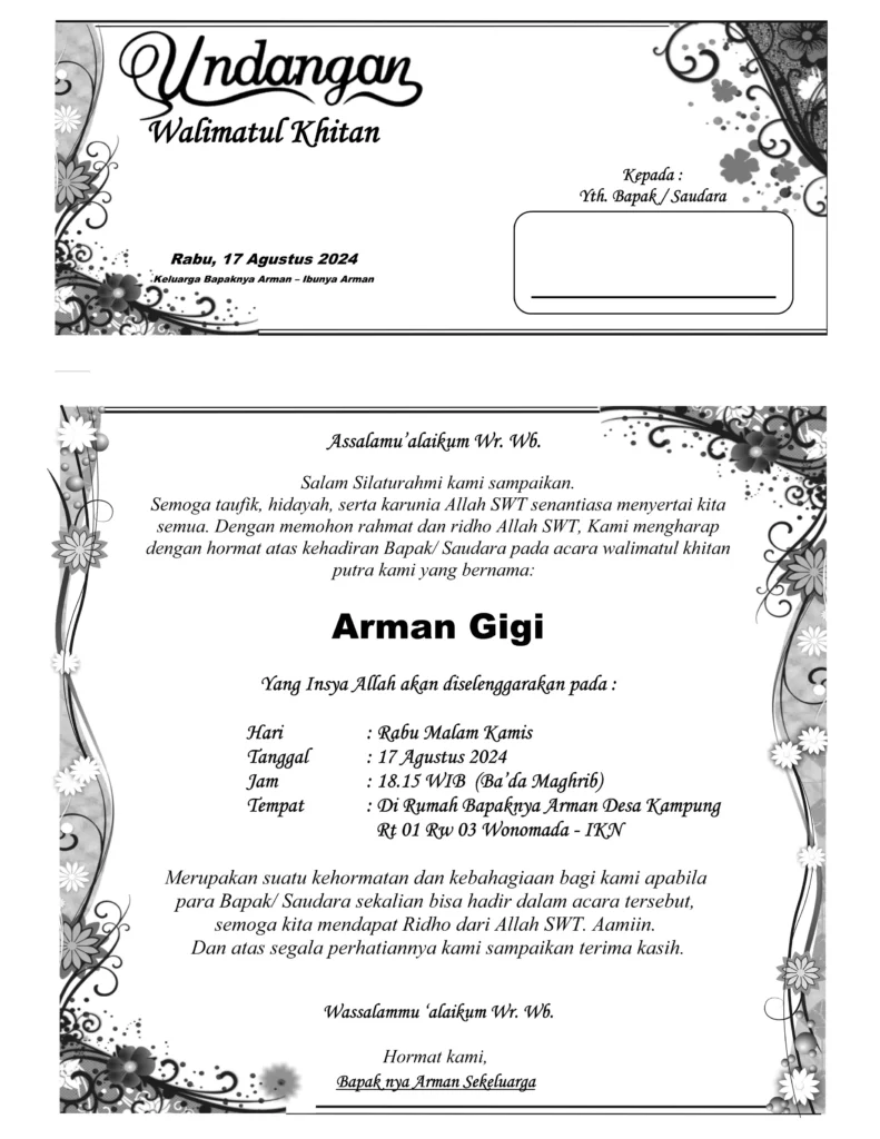 undangan walimatul khitan yang bisa di edit