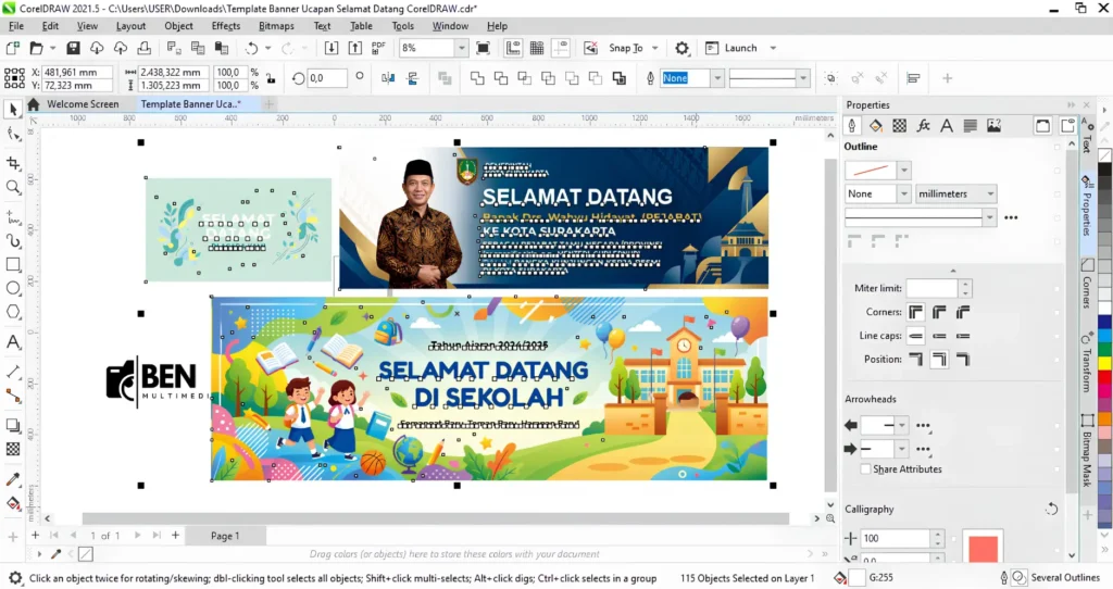 Banner Ucapan Selamat Datang CorelDRAW - Ben Multimedia