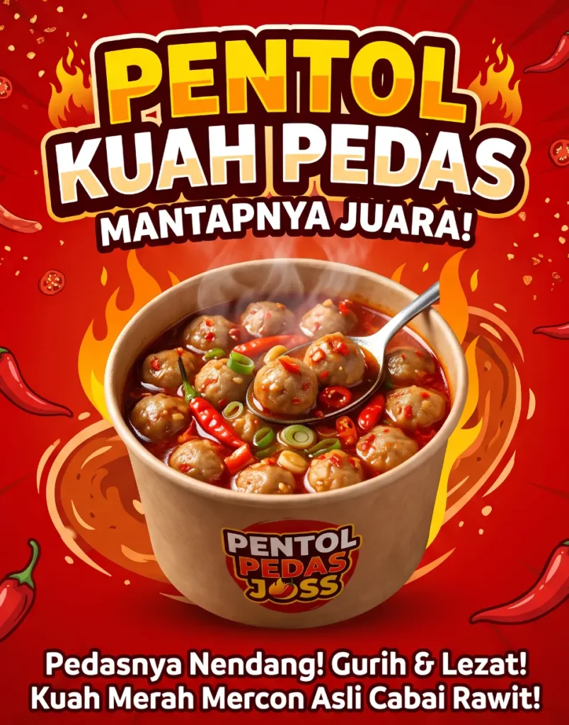 5 Contoh Spanduk Pentol Kuah Kekinian untuk UMKM Kuliner 8 Spanduk Gambar Pentol Kuah Pedas - Ben Multimedia