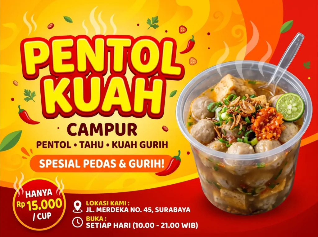 5 Contoh Spanduk Pentol Kuah Kekinian untuk UMKM Kuliner 4 Contoh Banner Jualan Pentol - Ben Multimedia