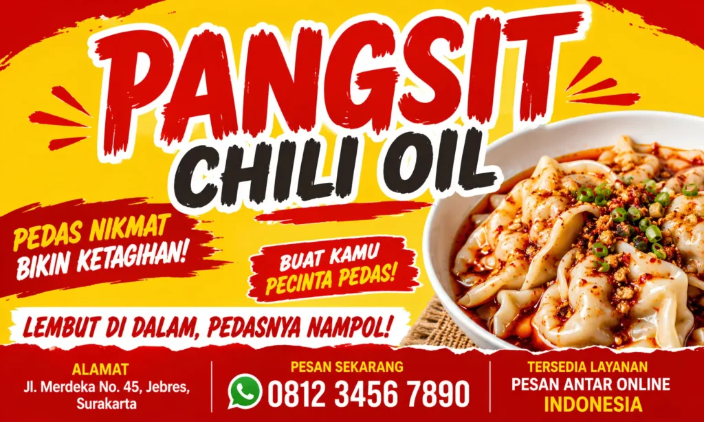 3 Contoh Banner Pangsit Dengan File CDR Custom Siap Cetak 3 Banner Pangsit Chili Oil - Ben Multimedia
