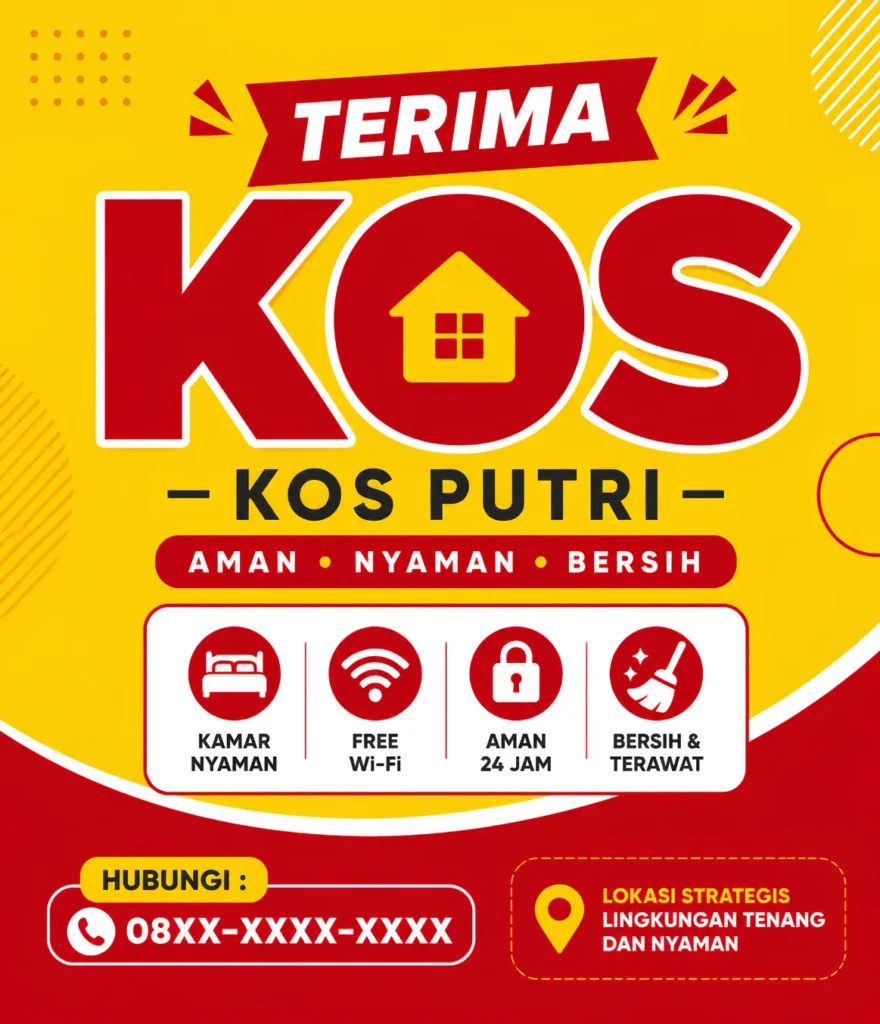 4 Contoh Banner Terima Kost Kekinian Kos Putra dan Putri 3 Banner Terima Kost Putri - Ben Multimedia