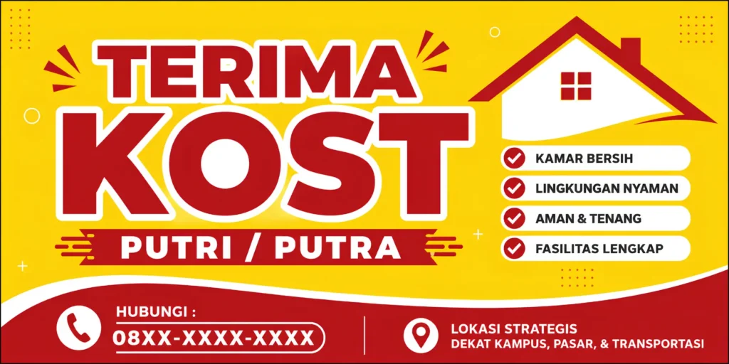 4 Contoh Banner Terima Kost Kekinian Kos Putra dan Putri 4 Spanduk Kost - Ben Multimedia