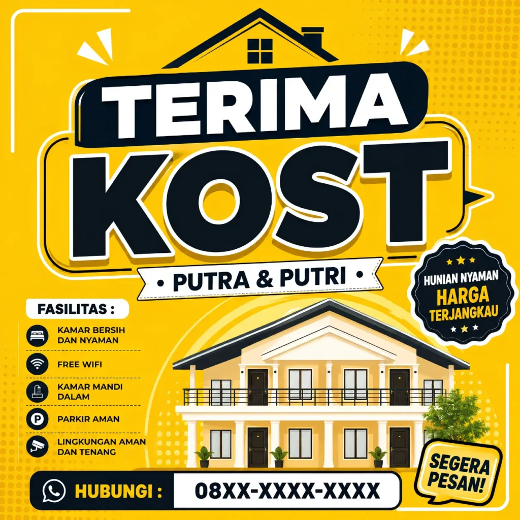 4 Contoh Banner Terima Kost Kekinian Kos Putra dan Putri 5 Spanduk Terima Kost - Ben Multimedia