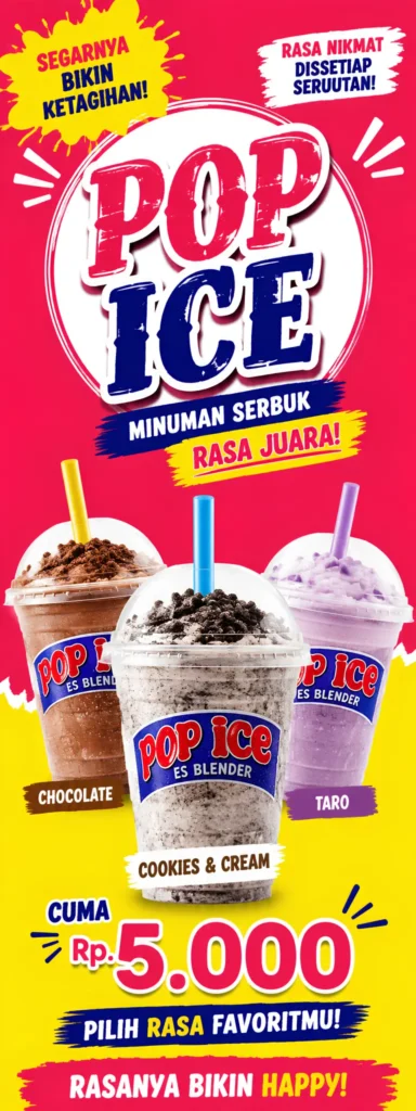 Desain Standing Banner Pop Ice - Ben Multimedia