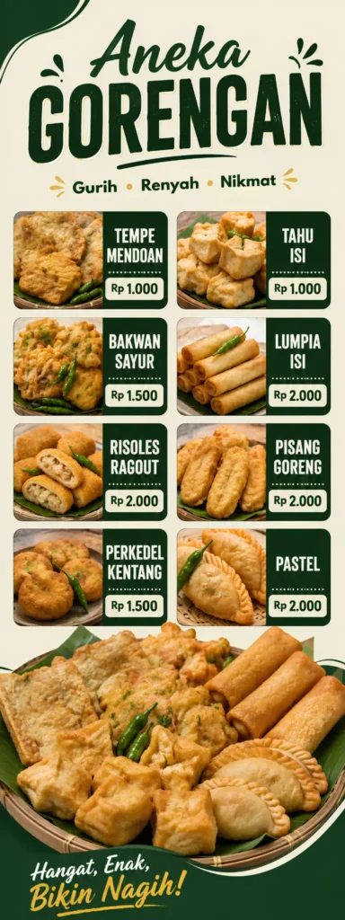 4 Spanduk Aneka Gorengan yang Bikin Dagangan Lebih Menarik 3 Banner Gorengan Berdiri - Ben Multimedia