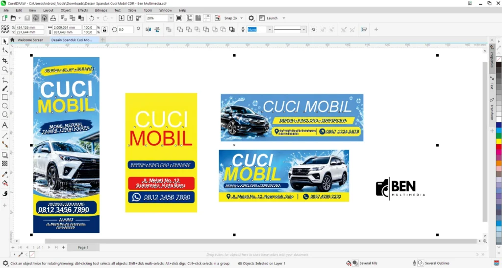 Desain Spanduk Cuci Mobil CDR - Ben Multimedia