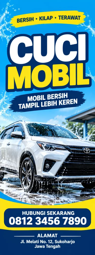 Contoh Banner Cuci Mobil Berdiri - Ben Multimedia