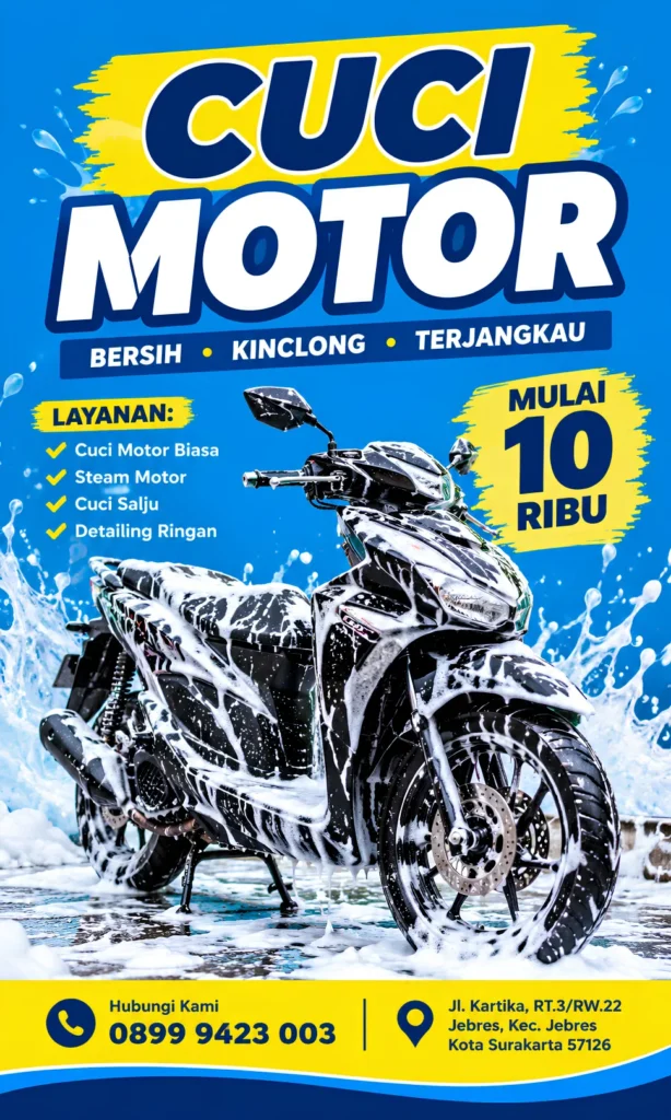 Desain Banner Cucian Motor Berdiri - Ben Multimedia